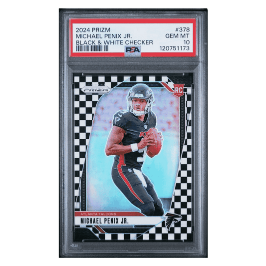 Michael Penix Jr PSA 10 2024 Panini Prizm Black & White Checker Rookie RC SP Card #378