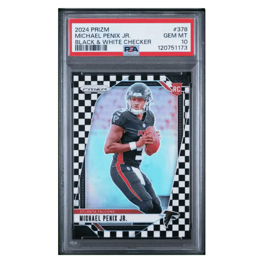 Michael Penix Jr PSA 10 2024 Panini Prizm Black & White Checker Rookie RC SP Card #378