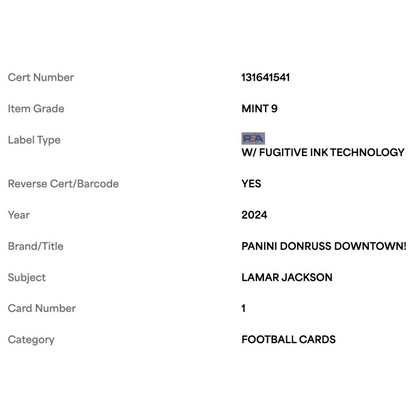 Lamar Jackson PSA 9 2024 Panini Donruss Downtown! Card #1