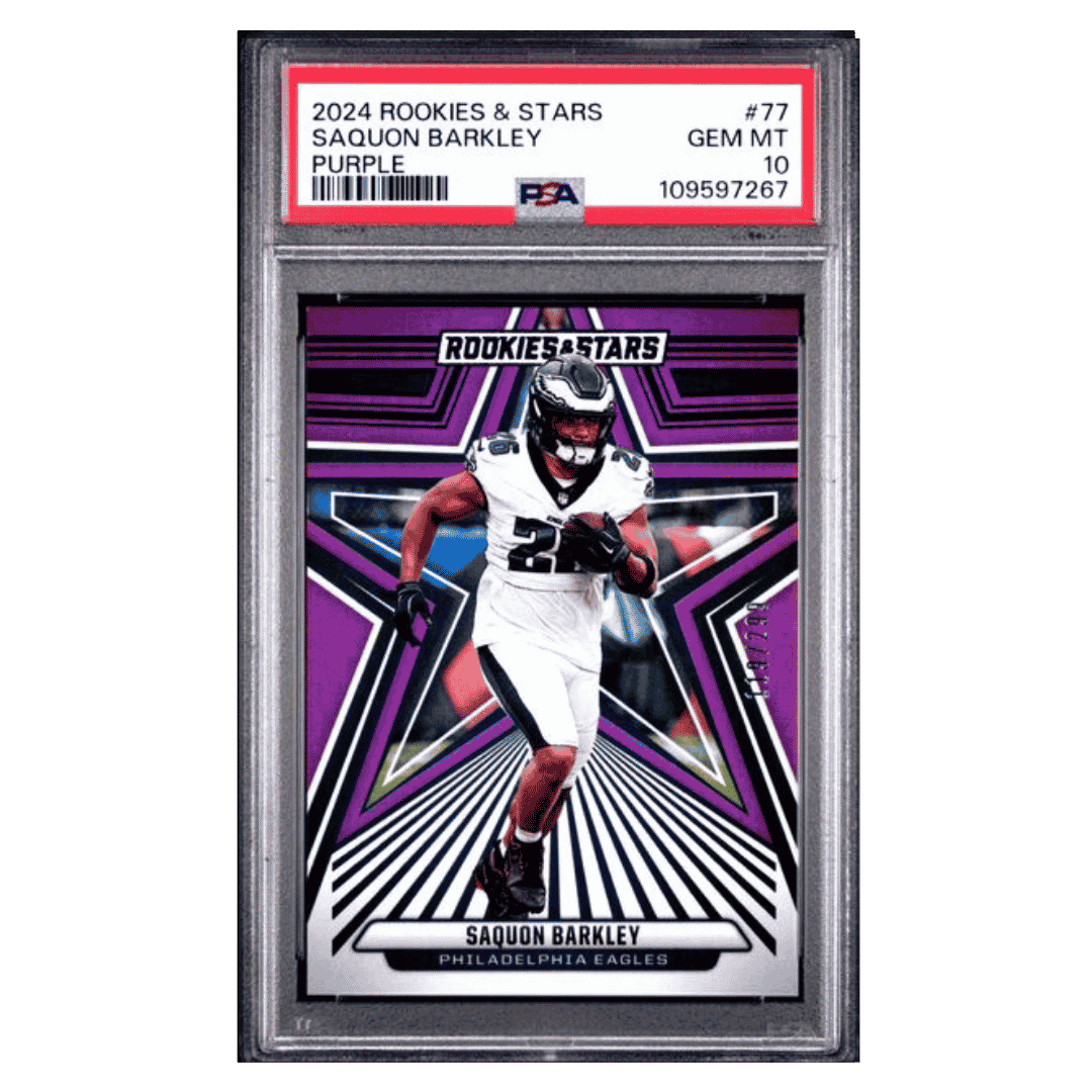 Saquon Barkley PSA 10 2024 Panini Rookies & Stars Purple #d/ 299 Card #77