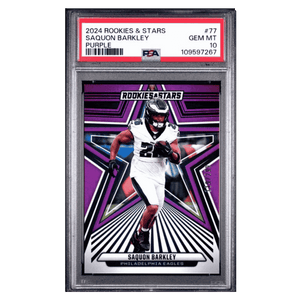 Saquon Barkley PSA 10 2024 Panini Rookies & Stars Purple #d/ 299 Card #77