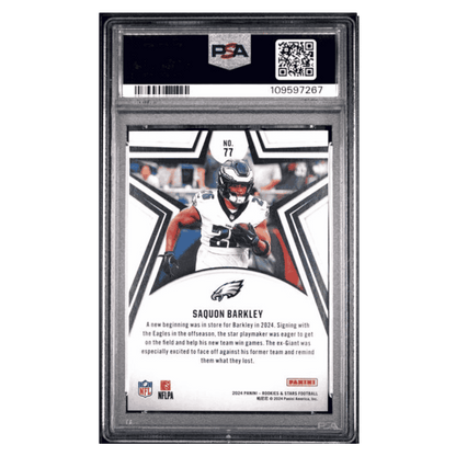 Saquon Barkley PSA 10 2024 Panini Rookies & Stars Purple #d/ 299 Card #77