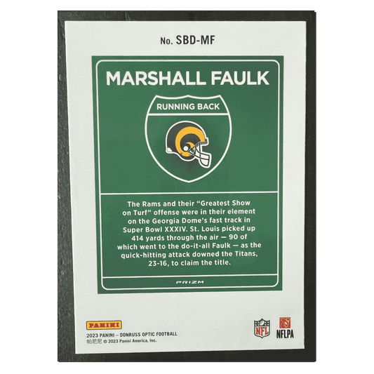 Marshall Faulk 2023 Panini Donruss Optic Super Bowl XXXIV Downtown Card #SBD-MF