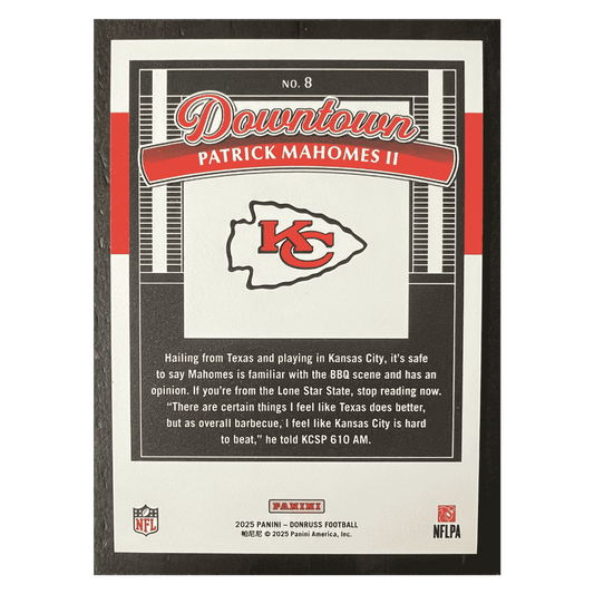 Patrick Mahomes 2025 Panini Donruss Downtown Card #8