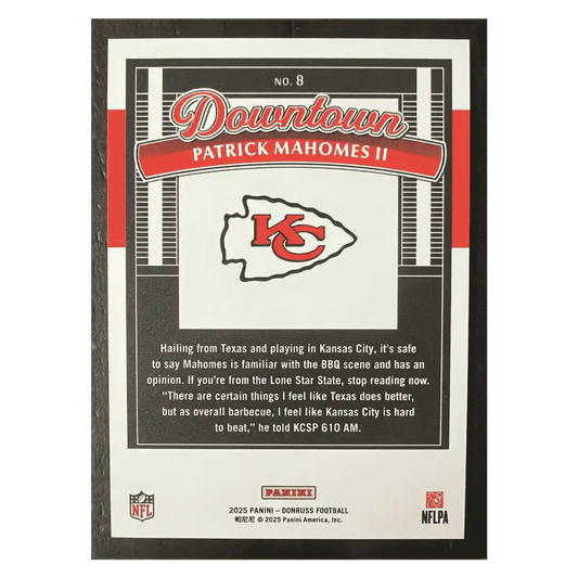 Patrick Mahomes 2025 Panini Donruss Downtown Card #8