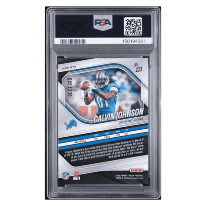 Calvin Johnson PSA 10 2025 Panini Prizm Blue Wave Card #111
