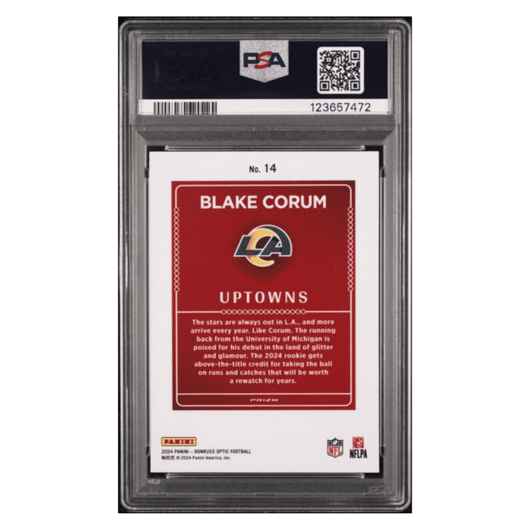 Blake Corum PSA 9 2024 Panini Donruss Optic Uptowns Rookie RC Card #14