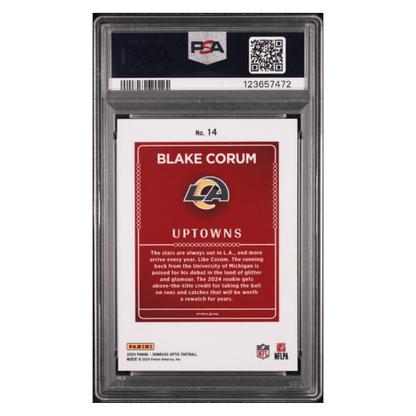 Blake Corum PSA 9 2024 Panini Donruss Optic Uptowns Rookie RC Card #14
