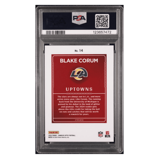 Blake Corum PSA 9 2024 Panini Donruss Optic Uptowns Rookie RC Card #14