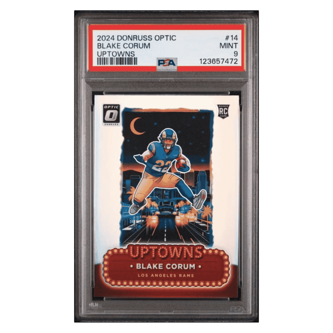 Blake Corum PSA 9 2024 Panini Donruss Optic Uptowns Rookie RC Card #14