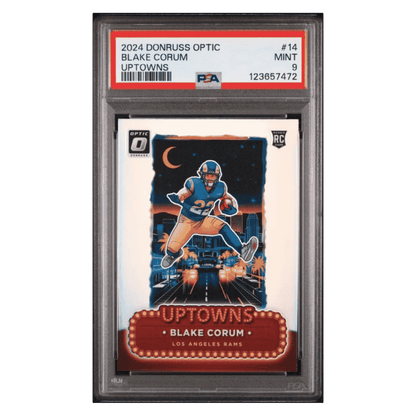 Blake Corum PSA 9 2024 Panini Donruss Optic Uptowns Rookie RC Card #14