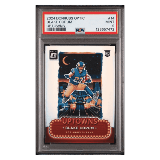 Blake Corum PSA 9 2024 Panini Donruss Optic Uptowns Rookie RC Card #14