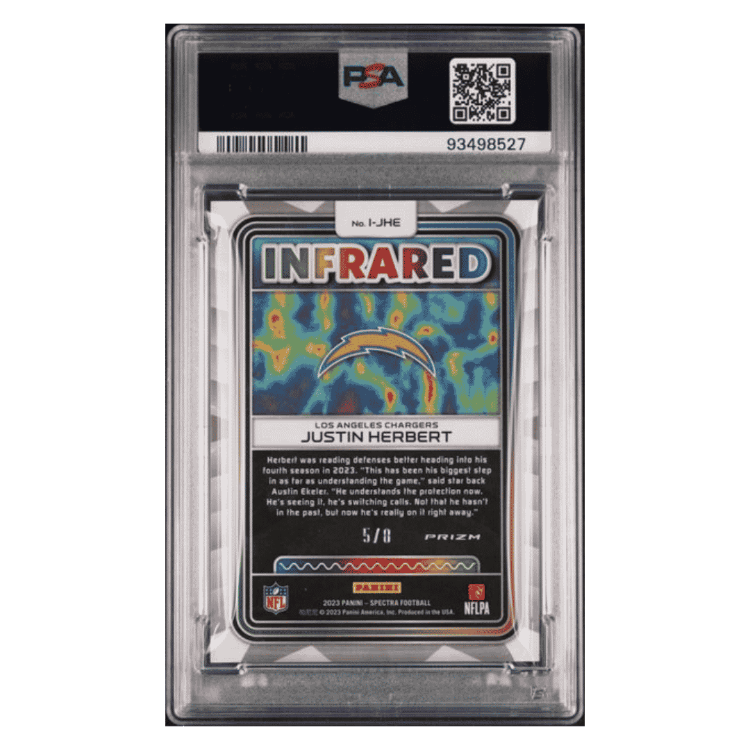 Justin Herbert PSA 9 2023 Panini Spectra Infrared- Neon Splatter #d/ 8 Card #IJHE