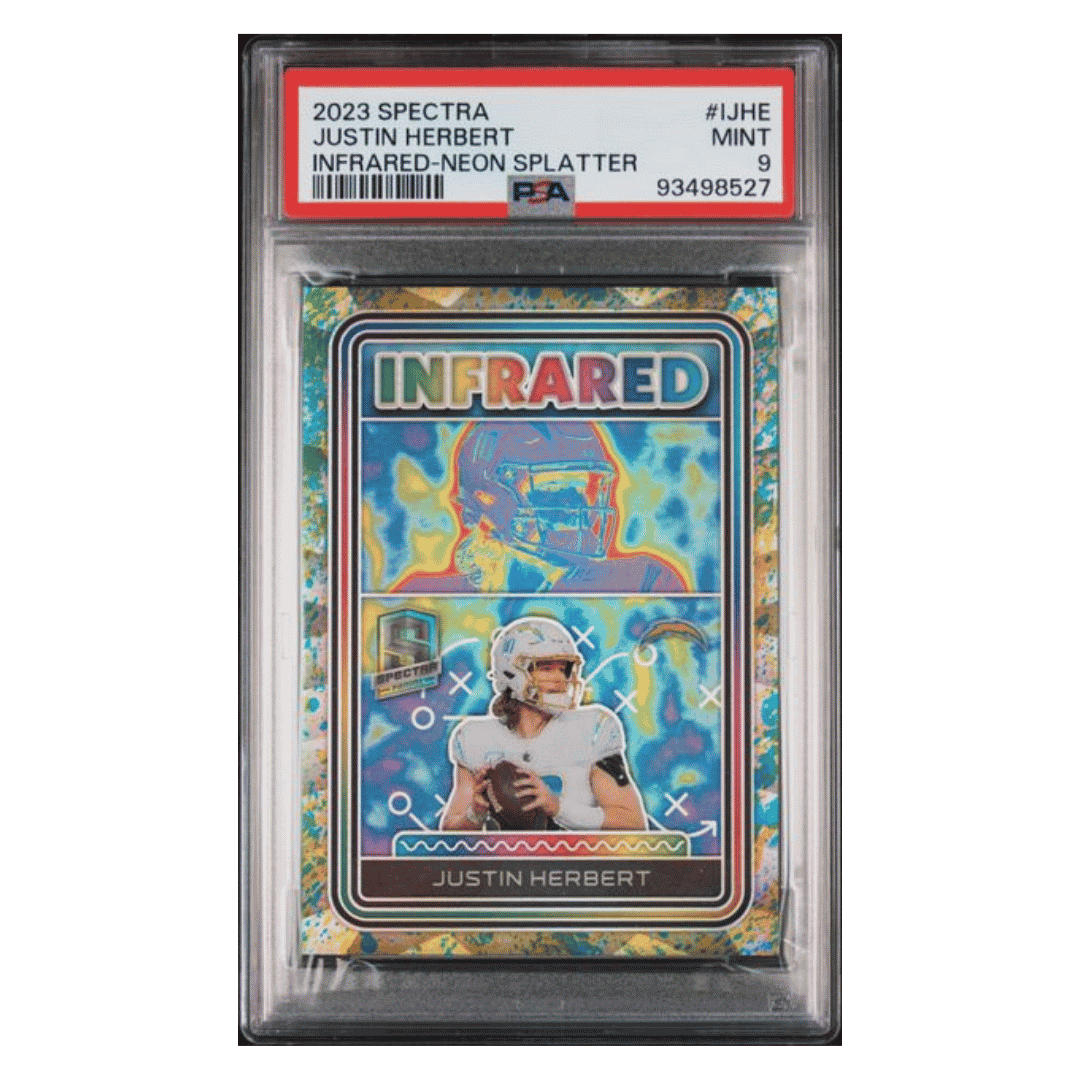 Justin Herbert PSA 9 2023 Panini Spectra Infrared- Neon Splatter #d/ 8 Card #IJHE
