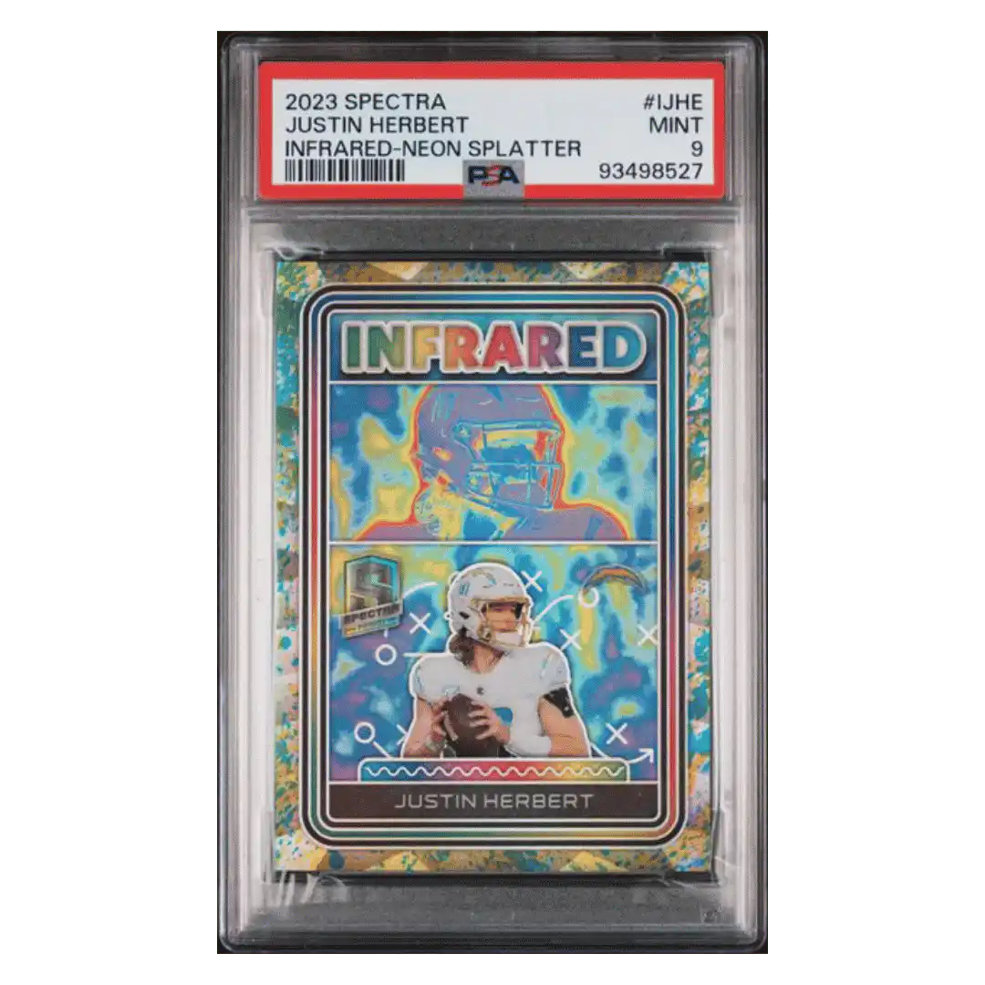 Justin Herbert PSA 9 2023 Panini Spectra Infrared- Neon Splatter #d/ 8 Card #IJHE