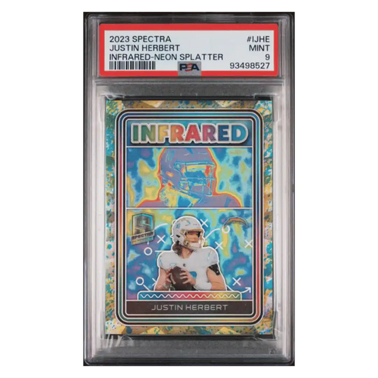 Justin Herbert PSA 9 2023 Panini Spectra Infrared- Neon Splatter #d/ 8 Card #IJHE
