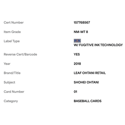 Shohei Ohtani PSA 8 2018 Leaf Card #01