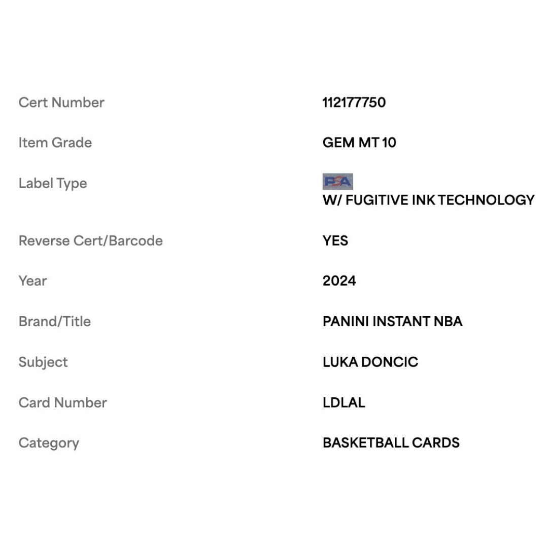 Luka Doncic PSA 10 2024 Panini Instant NBA Card #LDLAL