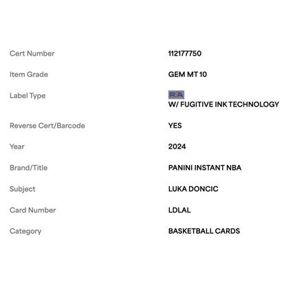 Luka Doncic PSA 10 2024 Panini Instant NBA Card #LDLAL