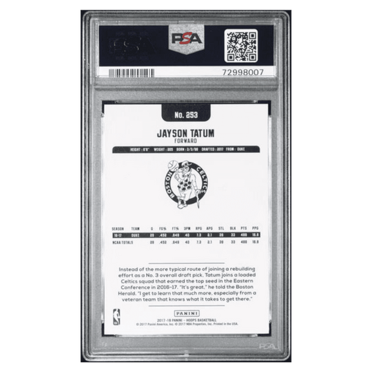Jayson Tatum PSA 9 2017 Panini Hoops Rookie RC Card #253