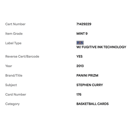 Steph Curry PSA 9 2013 Panini Prizm Card #176
