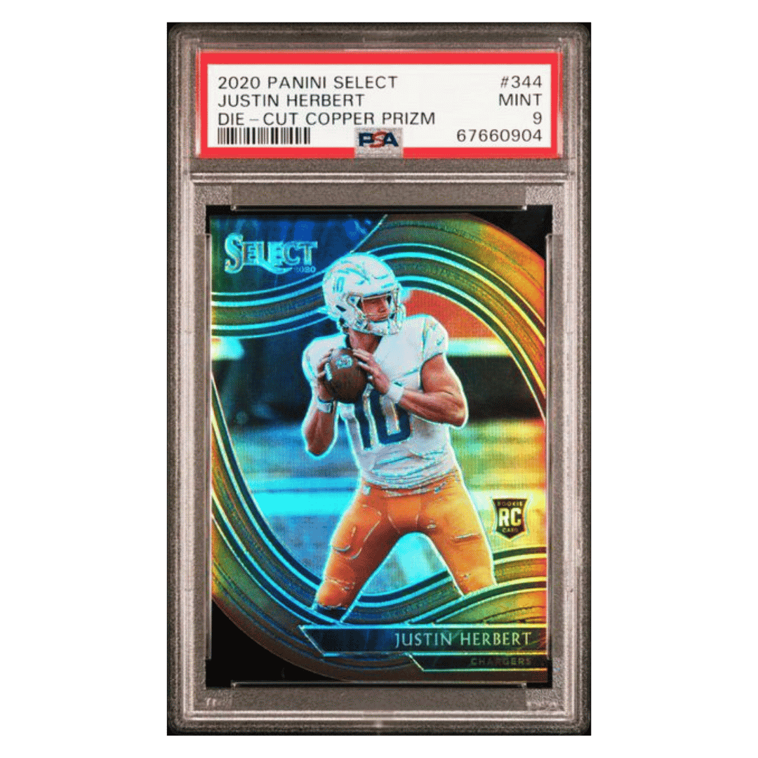 Justin Herbert PSA 9 2020 Panini Select Die- Cut Copper Prizm Rookie RC #d/ 355 Card #344