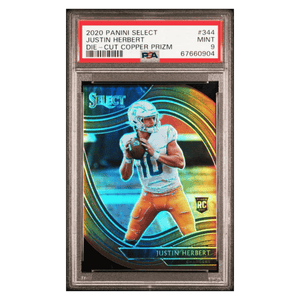 Justin Herbert PSA 9 2020 Panini Select Die- Cut Copper Prizm Rookie RC #d/ 355 Card #344