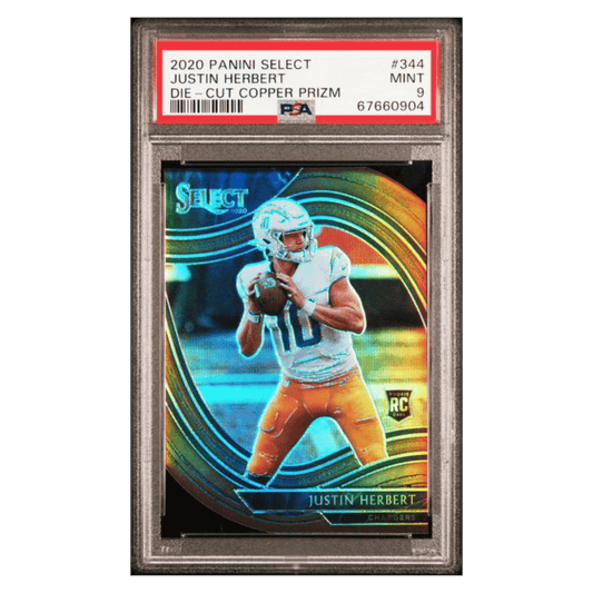 Justin Herbert PSA 9 2020 Panini Select Die- Cut Copper Prizm Rookie RC #d/ 355 Card #344
