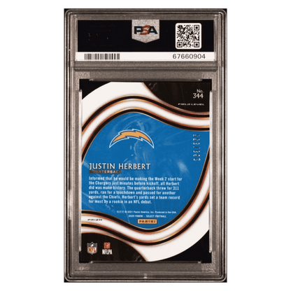 Justin Herbert PSA 9 2020 Panini Select Die- Cut Copper Prizm Rookie RC #d/ 355 Card #344