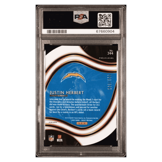 Justin Herbert PSA 9 2020 Panini Select Die- Cut Copper Prizm Rookie RC #d/ 355 Card #344