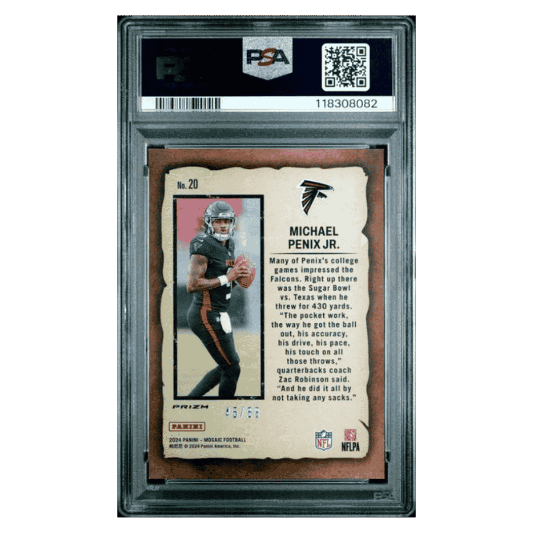 Michael Penix Jr PSA 9 2024 Panini Mosaic Notoriety Reactive Yellow Rookie RC #d/ 89 Card #20