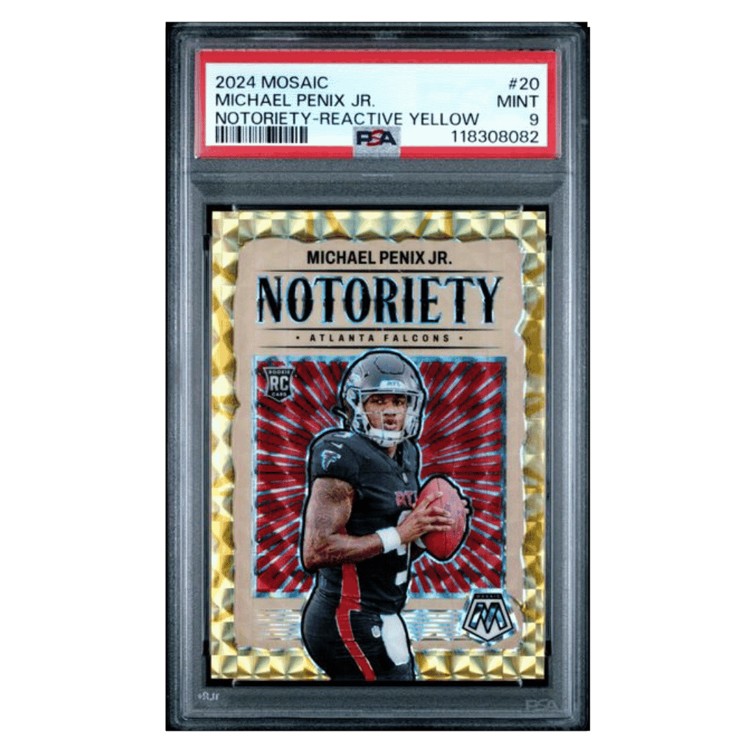 Michael Penix Jr PSA 9 2024 Panini Mosaic Notoriety Reactive Yellow Rookie RC #d/ 89 Card #20