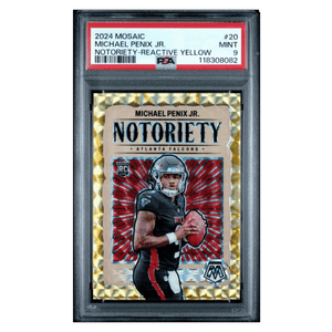 Michael Penix Jr PSA 9 2024 Panini Mosaic Notoriety Reactive Yellow Rookie RC #d/ 89 Card #20