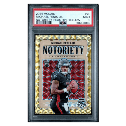 Michael Penix Jr PSA 9 2024 Panini Mosaic Notoriety Reactive Yellow Rookie RC #d/ 89 Card #20