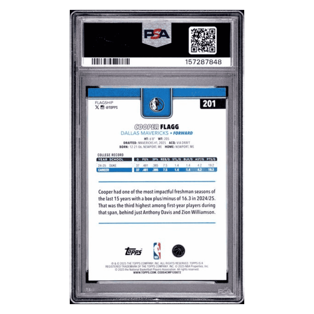 Cooper Flagg PSA 10 2025 Topps Season Tip Off Rookie RC Card #201