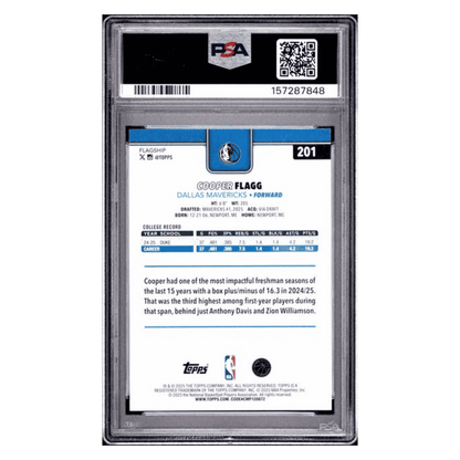 Cooper Flagg PSA 10 2025 Topps Season Tip Off Rookie RC Card #201