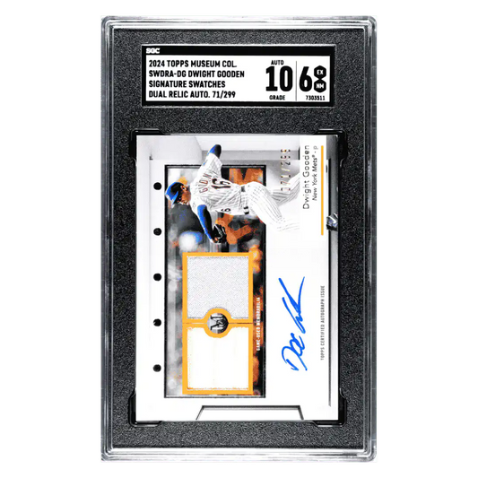 Dwight Gooden SGC 6 2024 Topps Museum Collection Signature Swatches Dual Relic Autograph #d/ 299 Card #SWDRA-DG