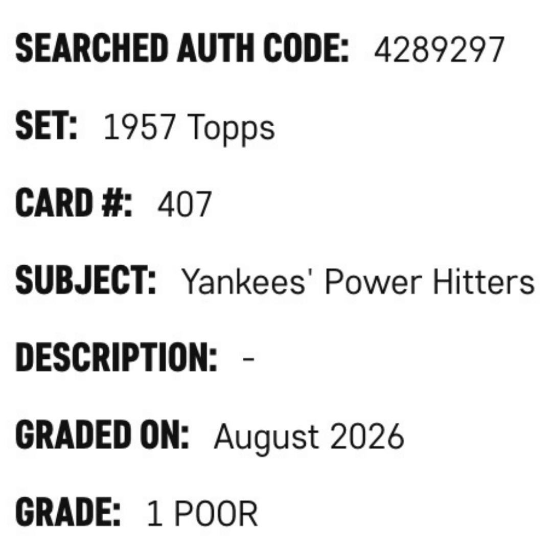 Yankee's Power Hitters SGC 1 1957 Topps Card #407