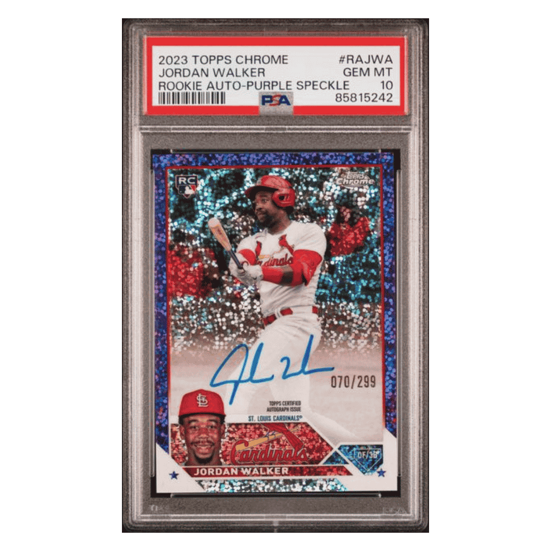 Jordan Walker PSA 10 2023 Topps Chrome Rookie Autograph Purple Speckle RC #d/ 299 Card #RAJWA