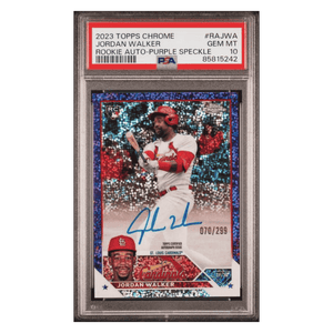 Jordan Walker PSA 10 2023 Topps Chrome Rookie Autograph Purple Speckle RC #d/ 299 Card #RAJWA