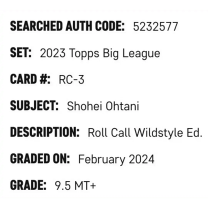 Shohei Ohtani SGC 9.5 2023 Topps Big League Roll Call Wildstyle Edition Card #RC-3