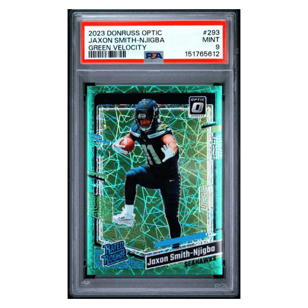 Jaxson Smith-Njigba PSA 9 2023 Panini Donruss Optic Green Velocity Rated Rookie RC Card #293