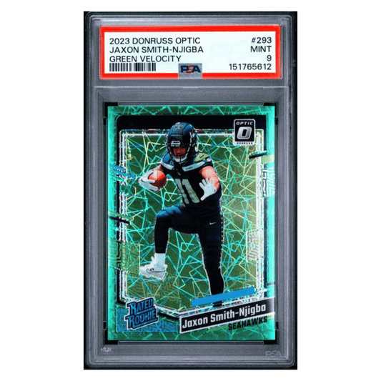 Jaxson Smith-Njigba PSA 9 2023 Panini Donruss Optic Green Velocity Rated Rookie RC Card #293