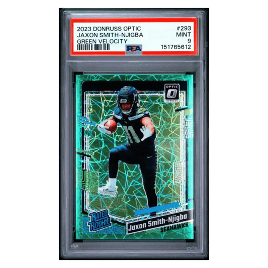 Jaxson Smith-Njigba PSA 9 2023 Panini Donruss Optic Green Velocity Rated Rookie RC Card #293