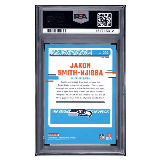 Jaxson Smith-Njigba PSA 9 2023 Panini Donruss Optic Green Velocity Rated Rookie RC Card #293