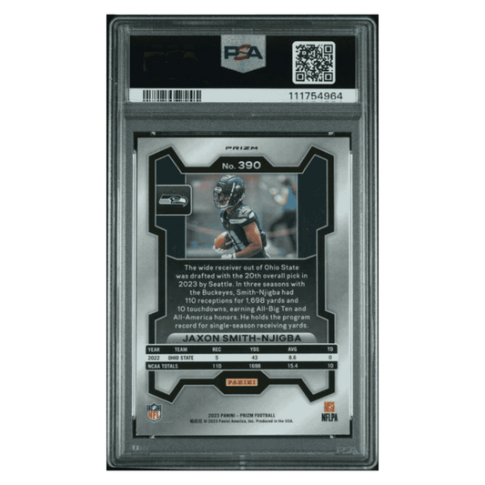Jaxson Smith-Njigba PSA 9 2023 Panini Prizm Red/ White/ Blue Rookie RC Card #390