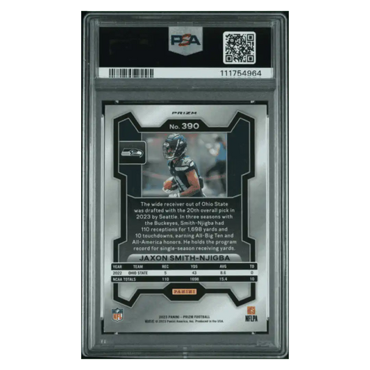Jaxson Smith-Njigba PSA 9 2023 Panini Prizm Red/ White/ Blue Rookie RC Card #390