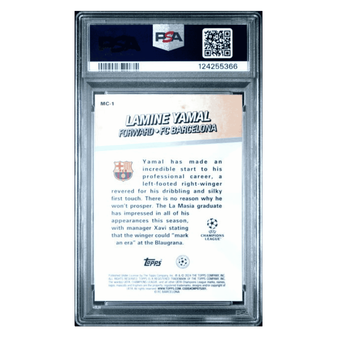 Lamine Yamal PSA 10 2023-24 Topps Merlin UEFA Club Competitions Chosen One's Rookie RC Card #MC1