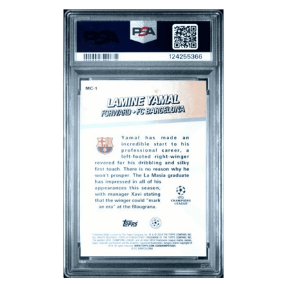 Lamine Yamal PSA 10 2023-24 Topps Merlin UEFA Club Competitions Chosen One's Rookie RC Card #MC1