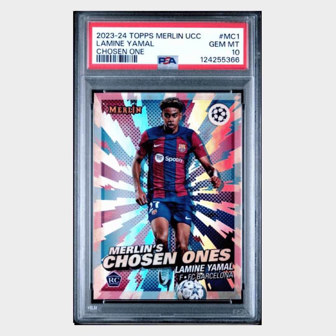 Lamine Yamal PSA 10 2023-24 Topps Merlin UEFA Club Competitions Chosen One's Rookie RC Card #MC1